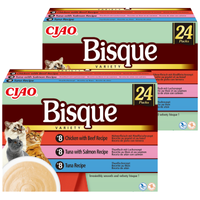 INABA Cat Ciao Bisque – complementary cat food, cream soup with chicken, beef, tuna and salmon, 2x(24x40g)