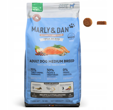 Marly & Dan Adult Dog Medium Breed Fresh Salmon Holistic & Hypoallergenic 12kg dry food