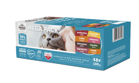 Frendi cat food pouches, meat flavours in sauce, 48x100g