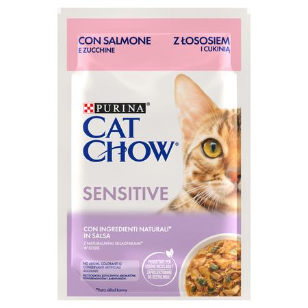 CAT CHOW Sensitive Cat Food with Salmon and Zucchini in Sauce 85g - 20 SIZES + 6 FREE !!!