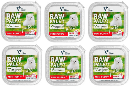 NO PORK Vetexpert Raw Paleo Pate Mini Puppy Beef 6x150g