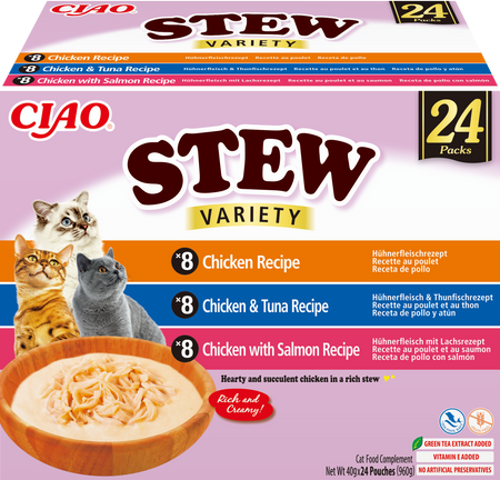 INABA Cat Ciao Stew - complementary food for cats with chicken, tuna and salmon flavor 24x40g