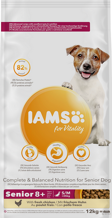 IAMS-Dry food for Vitality for senior small and medium-sized dogs, with fresh chicken 2x12kg