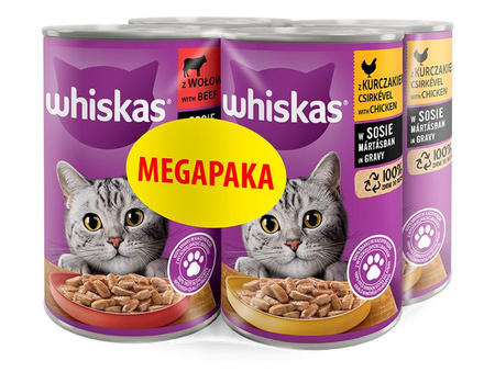 WHISKAS Adult TIN 4X400G - wet food for cats in sauce (2x WITH CHICKEN, 2x WITH BEEF)