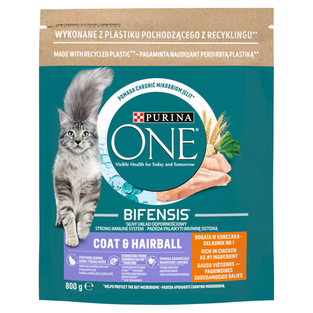 no pork Purina One Cat Coat & Hairball Chicken Food for Cats 800g