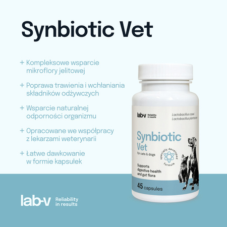 Lab-v Synbiotic Vet – Supports digestive health and intestinal microflora in dogs and cats 45 capsules