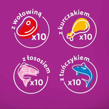 WHISKAS Adult pouches 40 x 85 g Mix of Flavours - wet food for adult cats, in jelly (pieces with: beef, chicken, salmon, tuna)