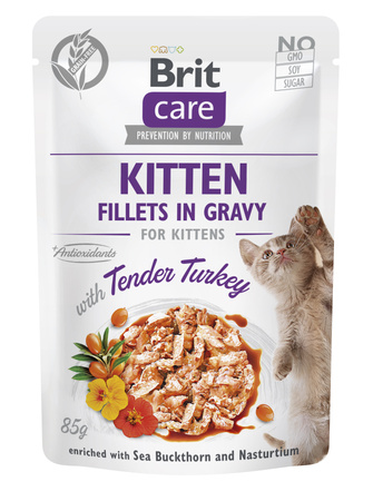 BRIT CARE Cat Kitten Fillets in Gravy with Tender Turkey Enriched with Sea Buckthorn and Nasturtium 24x85g