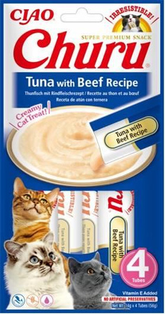 no pork INABA Churu tuna and beef flavoured cat treat 4x14g