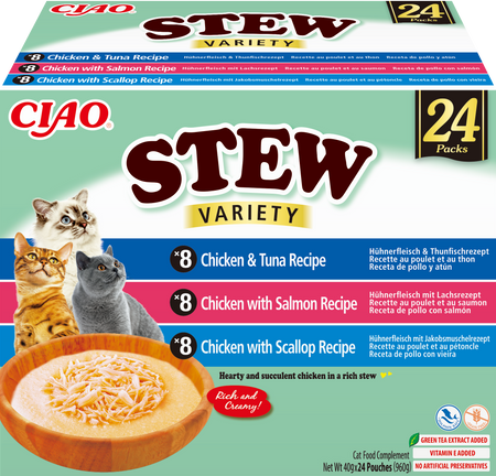 INABA Cat Ciao Stew - complementary food for cats with chicken, tuna, salmon and scallop flavor 24x40g