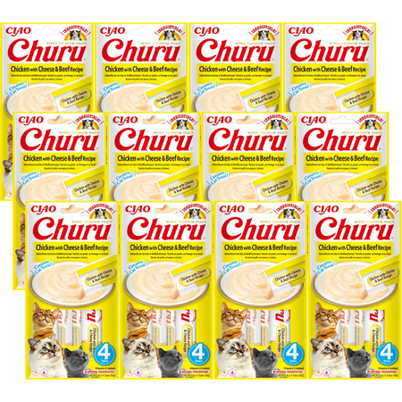 INABA Churu cat treats with chicken, cheese and beef flavour 12x(4x14g)