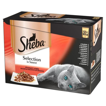 SHEBA pouch 12x85g Selection in Sauce Juicy Flavors - wet cat food in sauce (with beef, lamb, chicken, turkey)