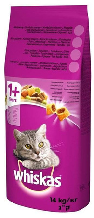 no pork WHISKAS Dry Cat Food 1+ with Beef 2x14kg