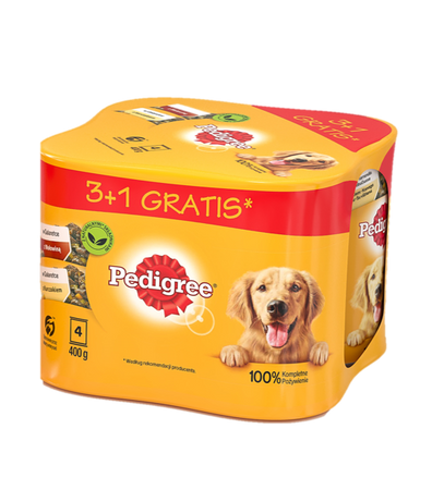 PEDIGREE Adult 3+1 CAN 4X400G - wet dog food in jelly (2x WITH CHICKEN, 2x WITH BEEF)