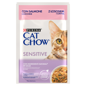CAT CHOW Sensitive Cat Food with Salmon and Zucchini in Sauce 85g - 20 SIZES + 6 FREE !!!