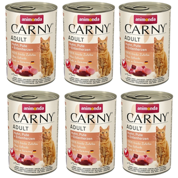 Animonda Cat Carny Adult Chicken, Turkey and Duck Hearts 6x400g