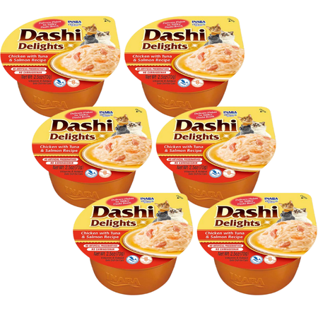 Inaba DASHI complementary cat food - chicken, tuna and salmon flavored broth 6x70 g