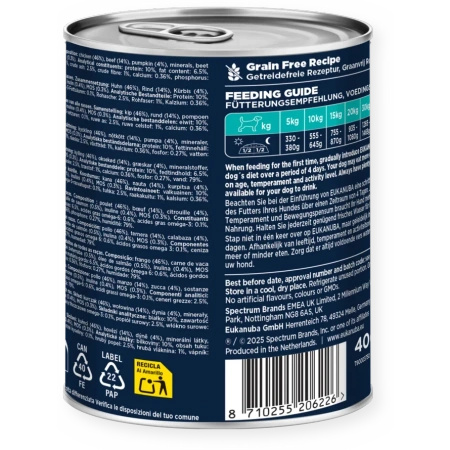 EUKANUBA Wet food for adult dogs, rich in beef and pumpkin 6x400g + 400g Free