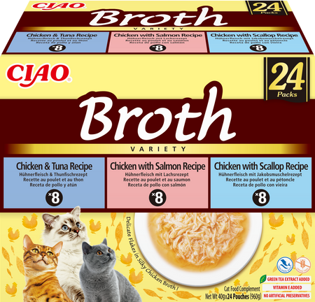 INABA Ciao Broth – complementary cat food with chicken, salmon, tuna and scallop flavour 2x(24x40g)