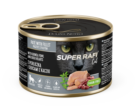 DOLINA NOTECI Super Rafi Cat P&F with guinea fowl and duck hearts for sterilized cats 24x185g