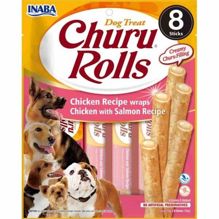 no pork INABA Churu Rolls for Dogs Chicken with Salmon 8x12g