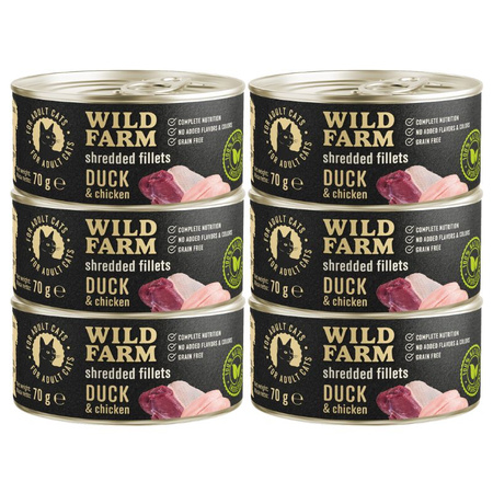 WILD FARM Fillets Duck&Chicken 6x70g - grain-free wet cat food, fillet in broth