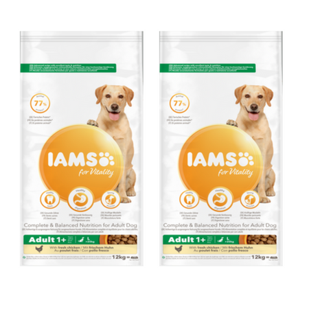 IAMS-Dry food for Vitality for adult large breed dogs with fresh chicken 2x12kg