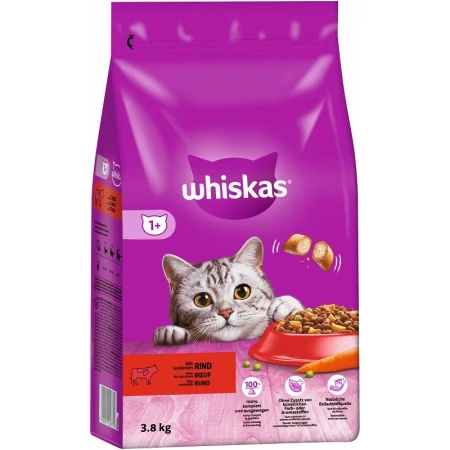WHISKAS Adult 3.8 kg – complete dry food for adult cats, with delicious beef