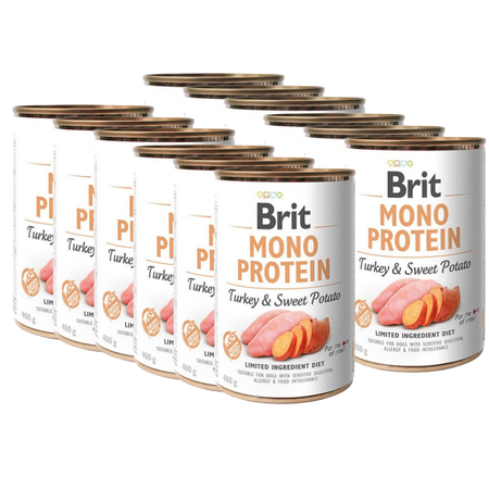 Brit Mono Protein With Turkey and Sweet Potato 12x400g + FREE Can Lid!