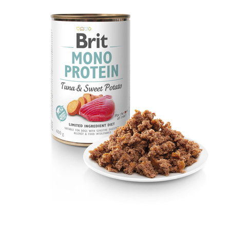 no pork  Brit Mono Protein Tuna & Sweet Potato 400g