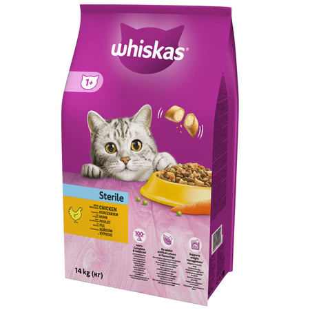 no pork WHISKAS Dry Cat Food 1+ Sterile with Chicken 14kg