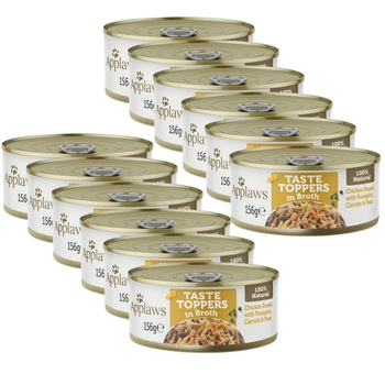 Applaws Taste Toppers Natural Wet Dog Food Chicken with Pumpkin Carrots and Peas in Bouillon 12x156g Can