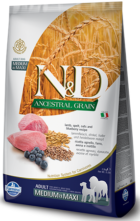 NO PORK Farmina N&D Ancestral Grain Canine Adult Medium&Maxi Lamb&Blueberry 12kg