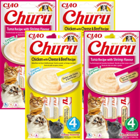 INABA Churu cat treats with tuna and shrimp flavour 2x(4x14g) + Churu cat treats with chicken, cheese and beef flavour 2x(4x14g)