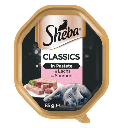 SHEBA Classics tray 85 g – complete wet food for adult cats, with salmon, in gravy