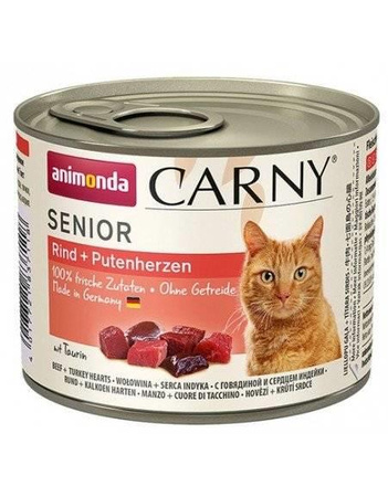 NO PORK Animonda Cat Carny Senior Beef and Turkey Hearts 24x200g