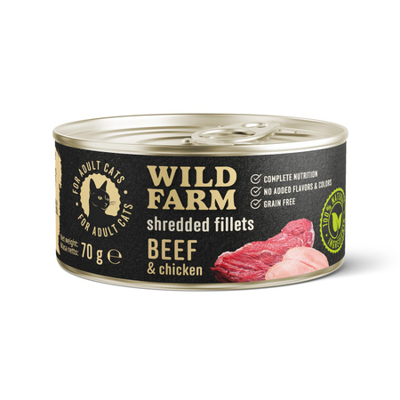 WILD FARM Fillets Beef&Chicken 6x70g - grain-free wet cat food, fillet in broth
