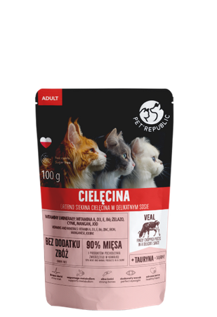 no pork PetRepublic Finely Chopped Pieces in Delicate Veal Sauce 24x100g