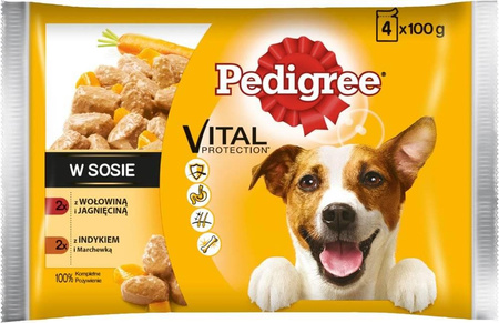 Pedigree Wet Food for Adult Dogs in Gravy (with Beef and Lamb, with Turkey and Carrots) 4x100g