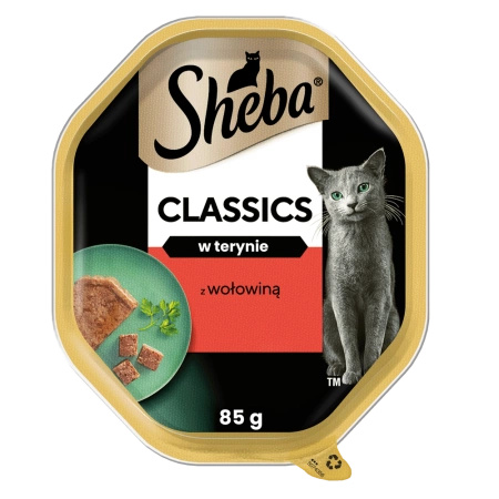  SHEBA Classics tray 85 g – complete wet food for adult cats, with beef, in jelly