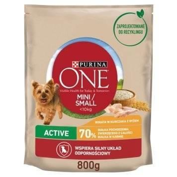 no pork Purina One Mini/Small Active Dog Food Chicken With Rice 800g