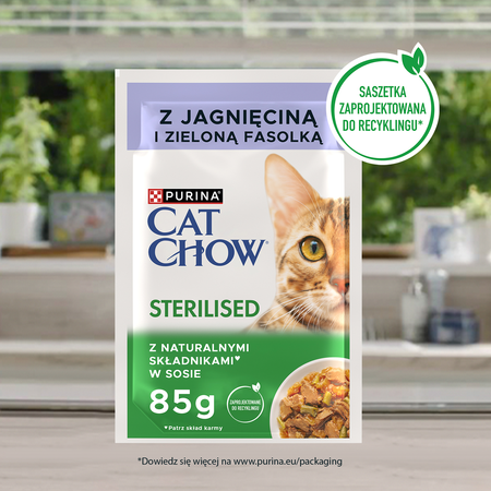 CAT CHOW Sterilised Cat Food with lamb and green beans in sauce 85g - 20 SASKETS + 6 FREE !!!
