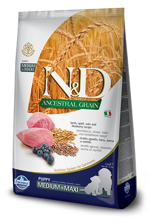 Farmina N&amp;D Ancestral Grain Canine Puppy Medium&amp;Maxi Lamb&amp;Blueberry 12kg