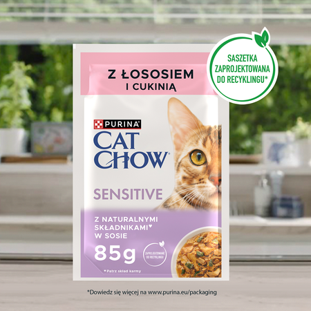 CAT CHOW Sensitive Cat Food with Salmon and Zucchini in Sauce 85g - 20 SIZES + 6 FREE !!!