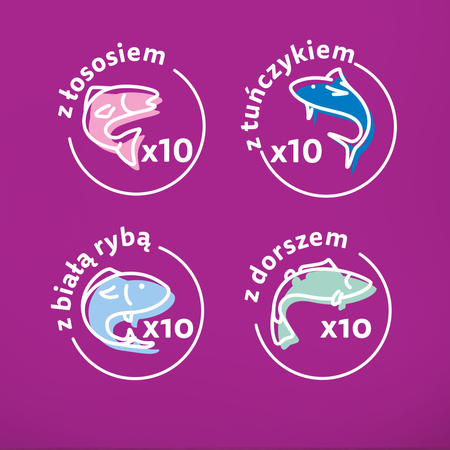 WHISKAS Adult pouches 40 x 85 g Fish Delicacies - wet food for adult cats, in jelly (pieces with: salmon, tuna, cod, white fish)