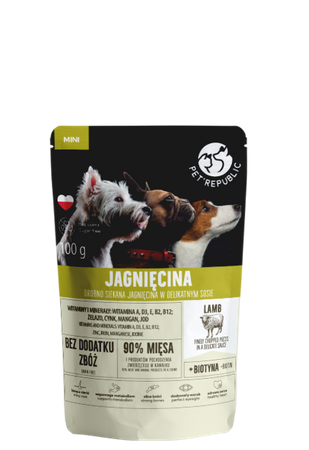 no pork PetRepublic Finely Chopped Pieces in Delicate Lamb Sauce 12x100g