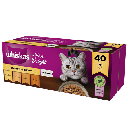 WHISKAS Adult pouches 40 x 85 g Poultry Delights – wet food for adult cats, in jelly (pieces with: chicken, turkey, poultry, duck)