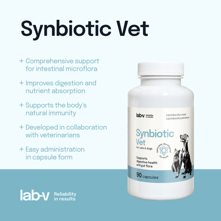 Lab-v Synbiotic Vet – Supports digestive health and intestinal microflora in dogs and cats 90 capsules