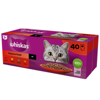 WHISKAS Adult pouches 40 x 85 g Classic Meals – wet food for adult cats, in sauce (pieces with: beef, chicken, lamb, poultry)