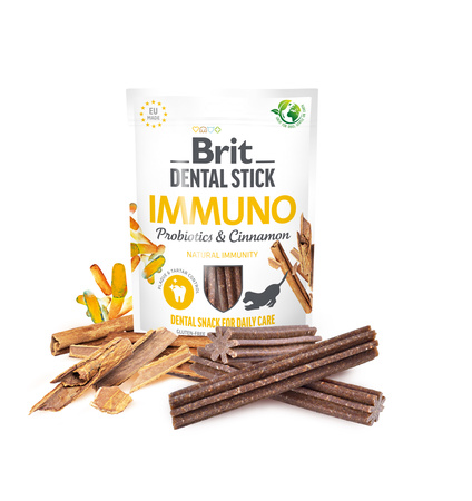 BRIT CARE Dog Dental Stick Immuno cu probiotice și scorțișoară 7szt (251g)